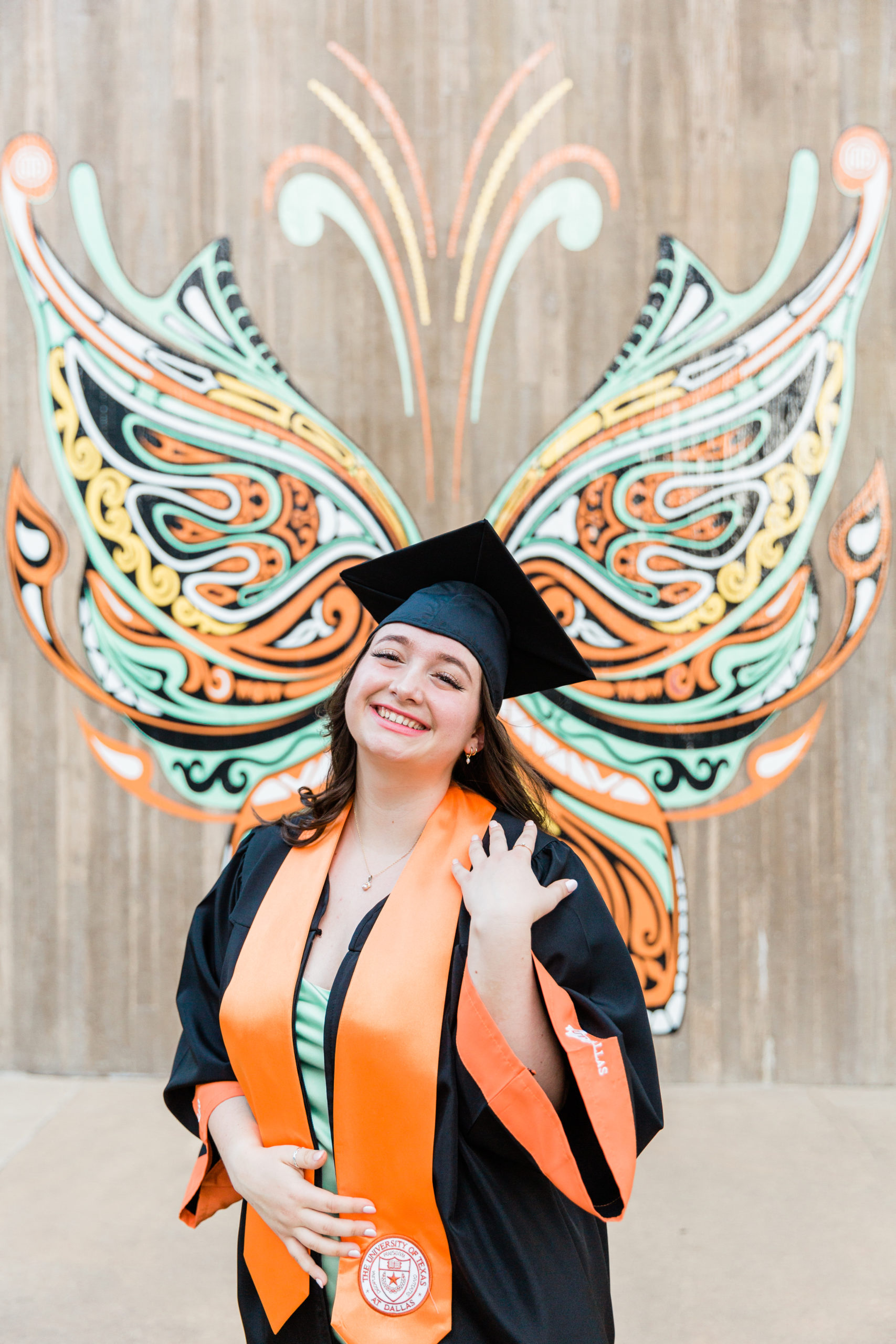 UTD butterfly mural senior graduation photo