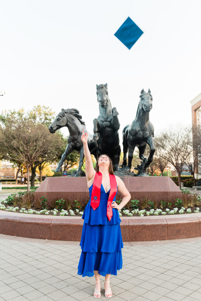 SMU Mustangs statue senior graduation photo