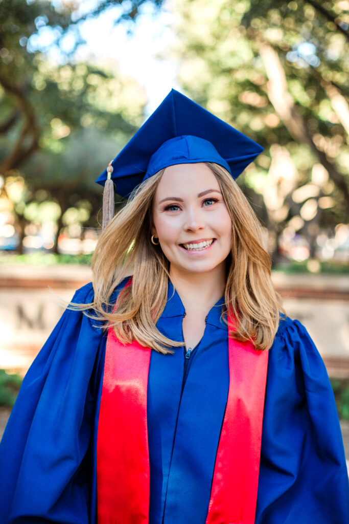 SMU cap and gown graduation photo